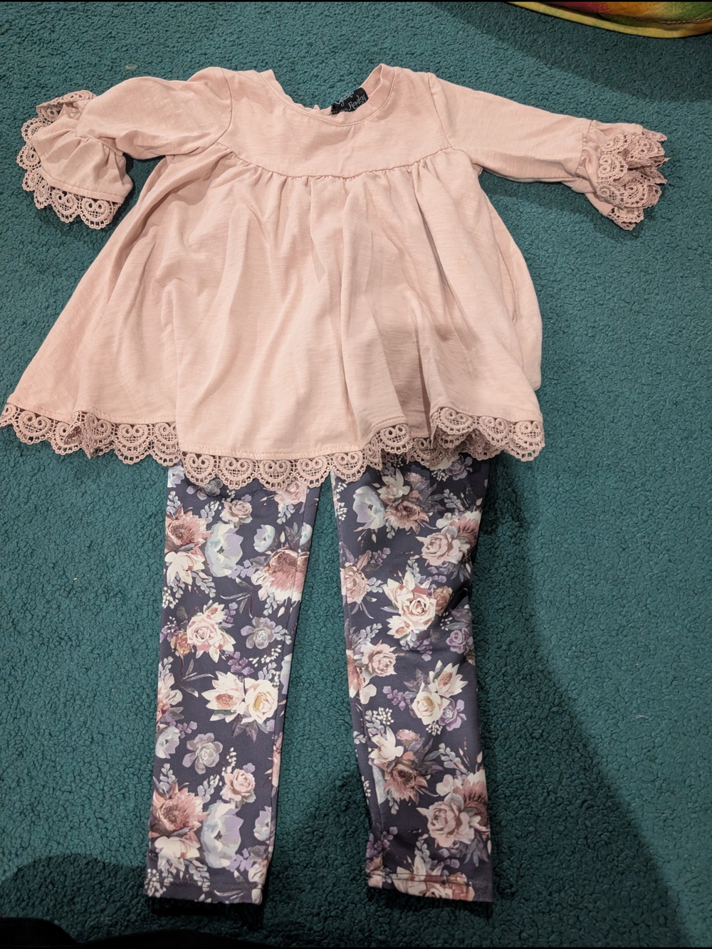 Pink Lace Hem Tunic with Floral Leggings 5t